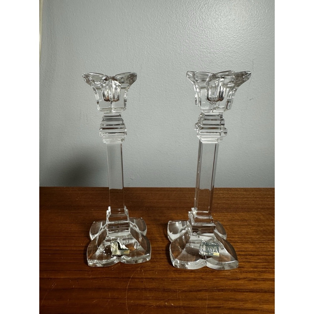 Set of 2 - Mikasa 24% Lead Crystal Candlesticks, Petals/Blossom Design, 7 3/4"